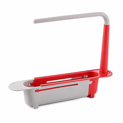 2-in-1 Sink Organizer Rack – Expandable Sponge Holder & Kitchen Towel Drying Bar