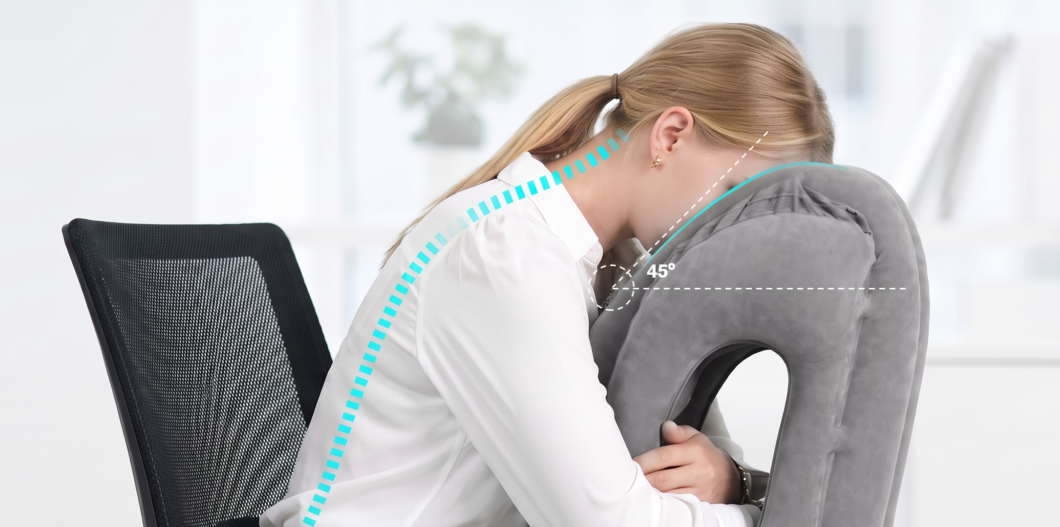 45 degree forward tilt travel pillow