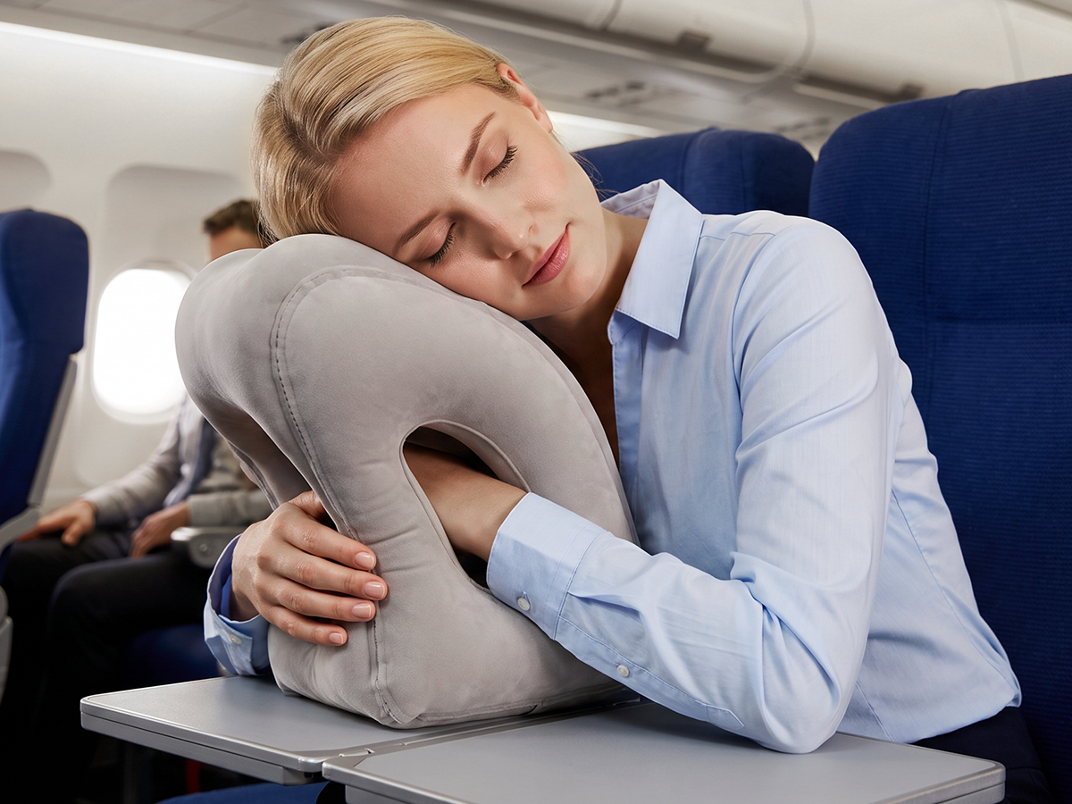 Rest using the inflatable travel pillow