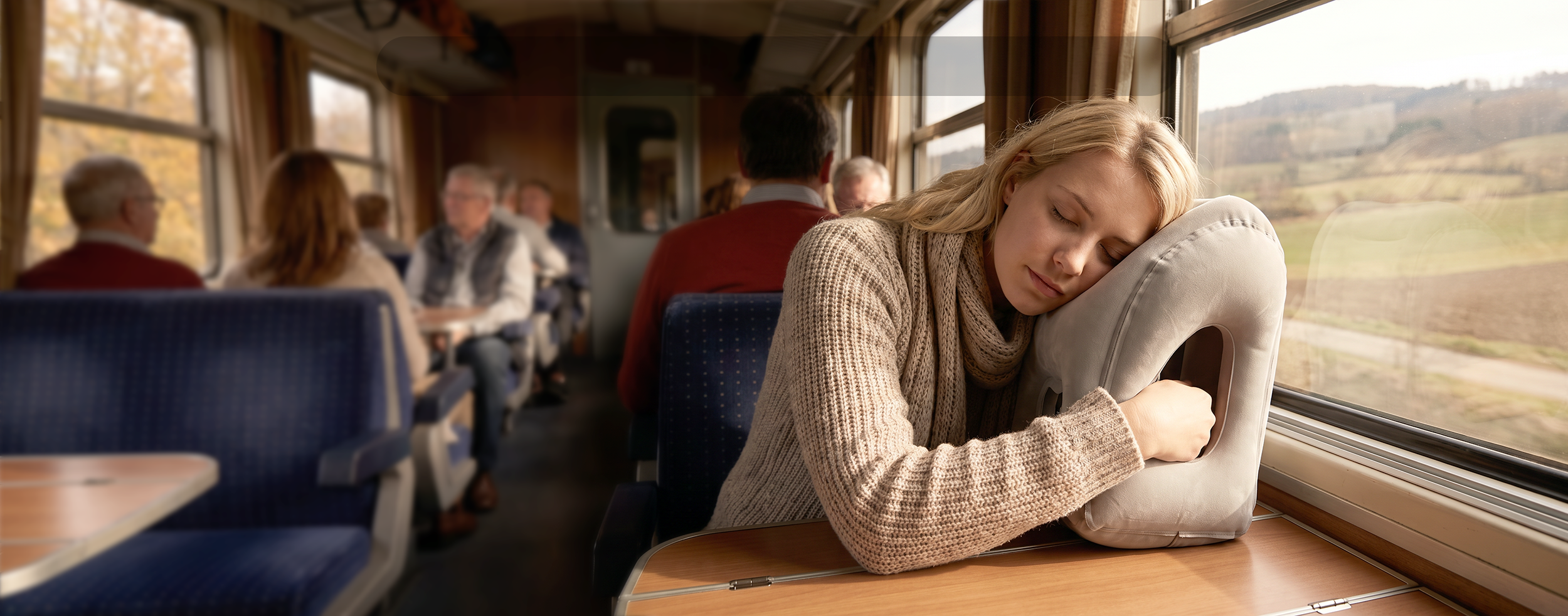 Travel pillow used on a coach or train
