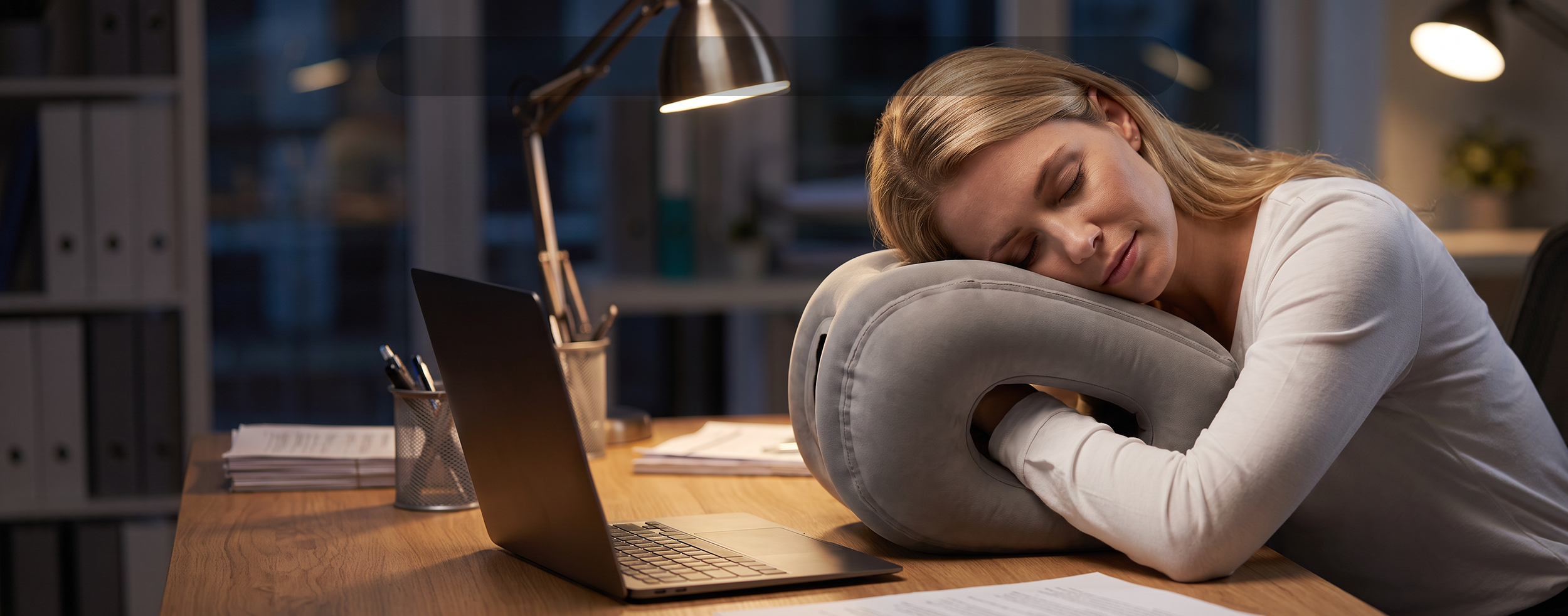 Travel pillow used during an office break