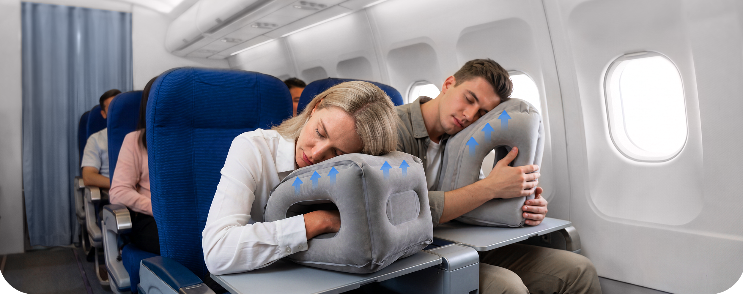 Inflatable travel pillow used during travel