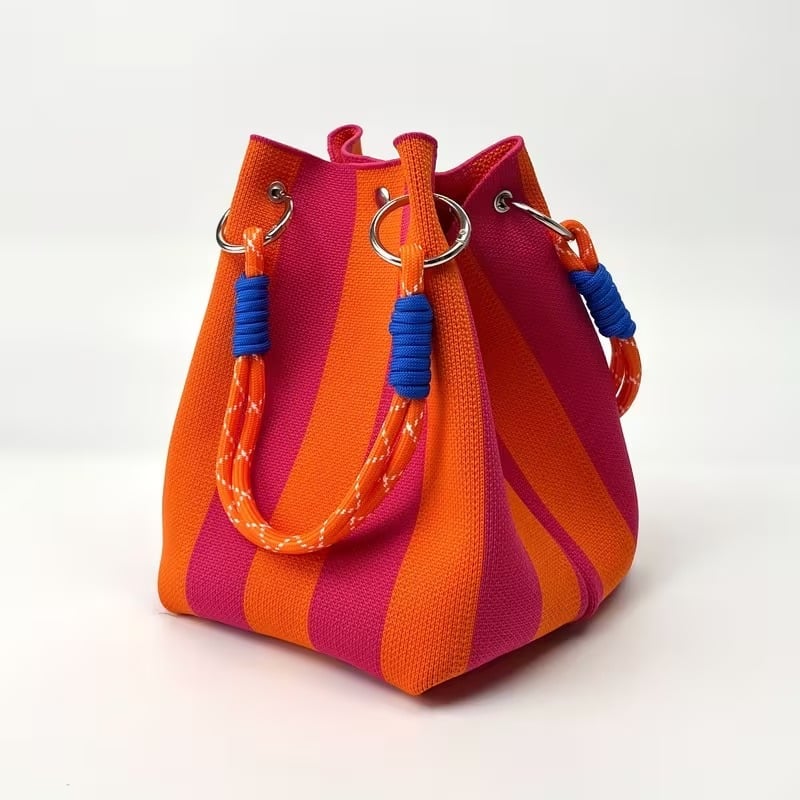 🏆👜 Limited-Time Sale: 50% OFF 🌴 Boho Striped Knit Bucket Handbag for Women – Handmade Summer Beach Shoulder Bag