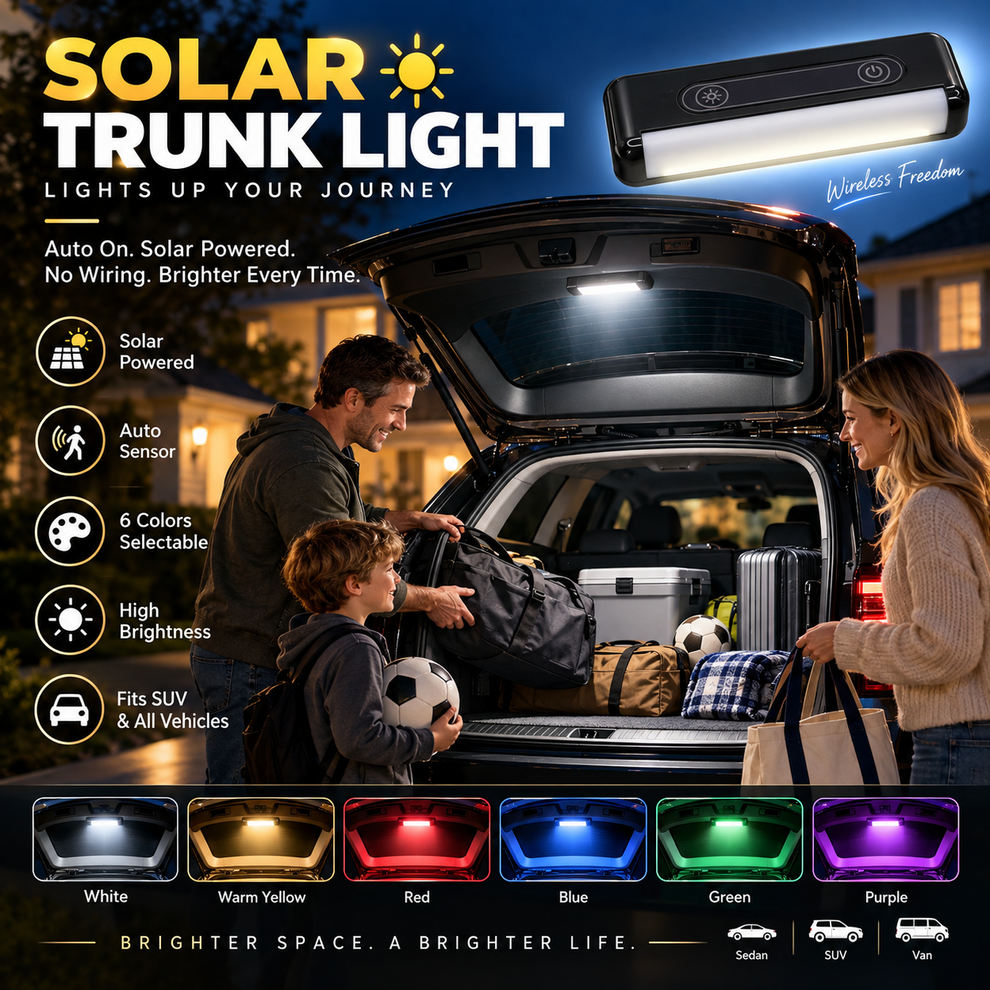 Solar LED trunk lighting for cars – Automatic sensor, wireless, 6 colo ...