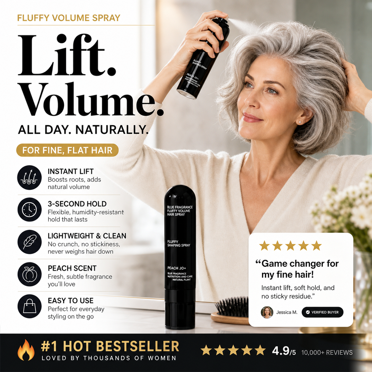 🎉50% Off! 👩 Peach-scented volumizing & setting spray—for lightweight, bouncy hair and long-lasting hold