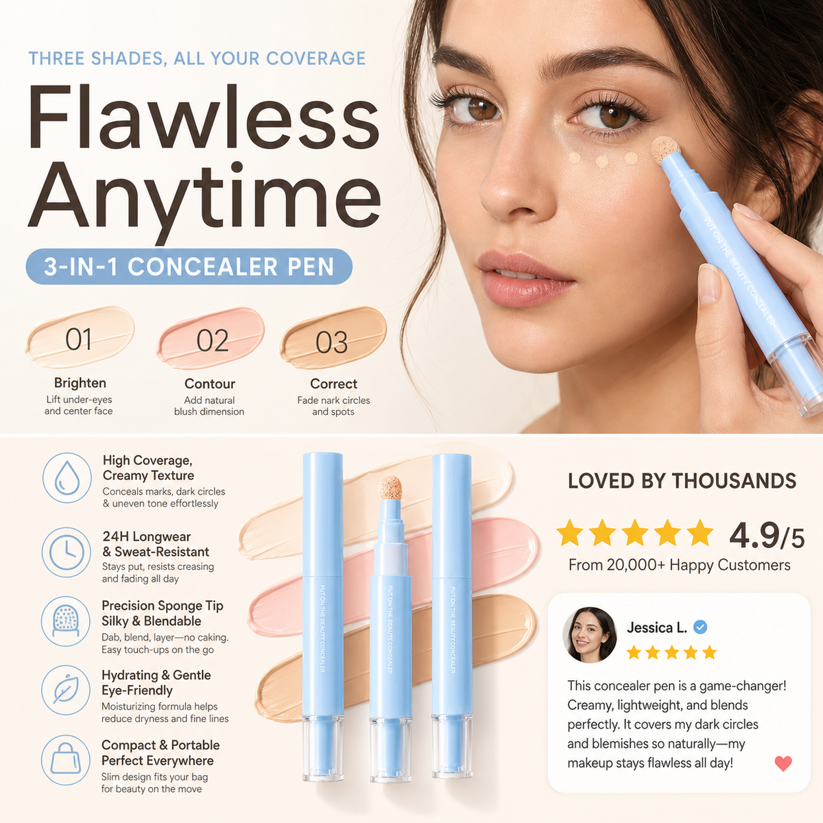 Multipurpose Concealer & Foundation – Flawless Coverage, 24H Long-Lasting & Hydrating