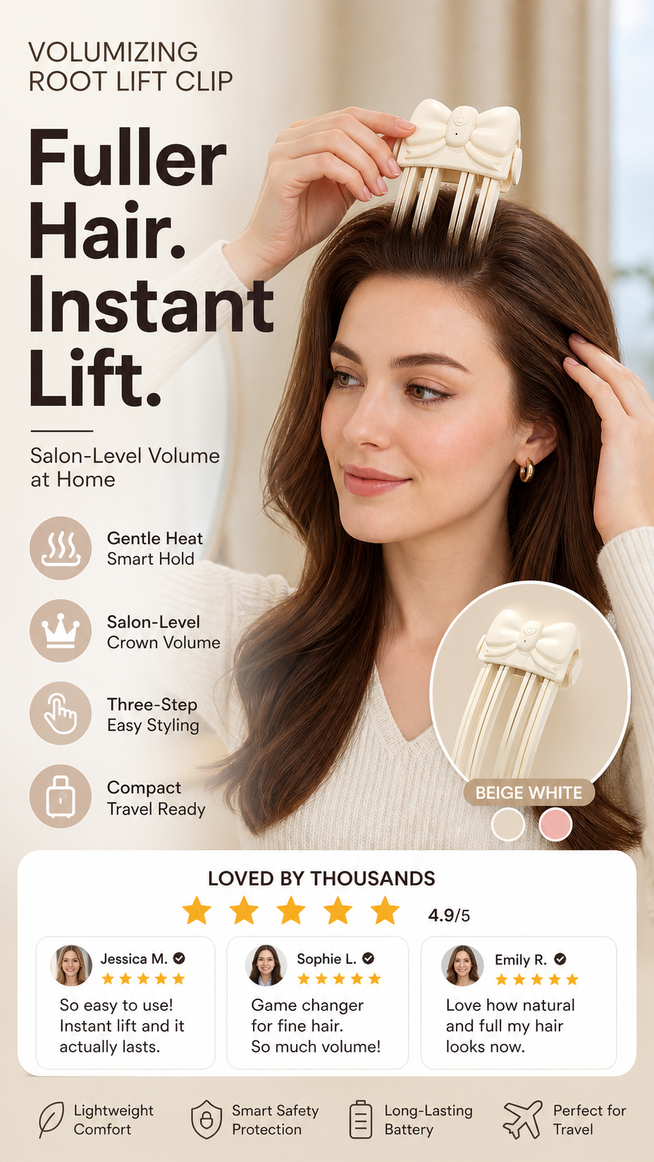 Rechargeable Wireless Hair Root Volumizing Clip