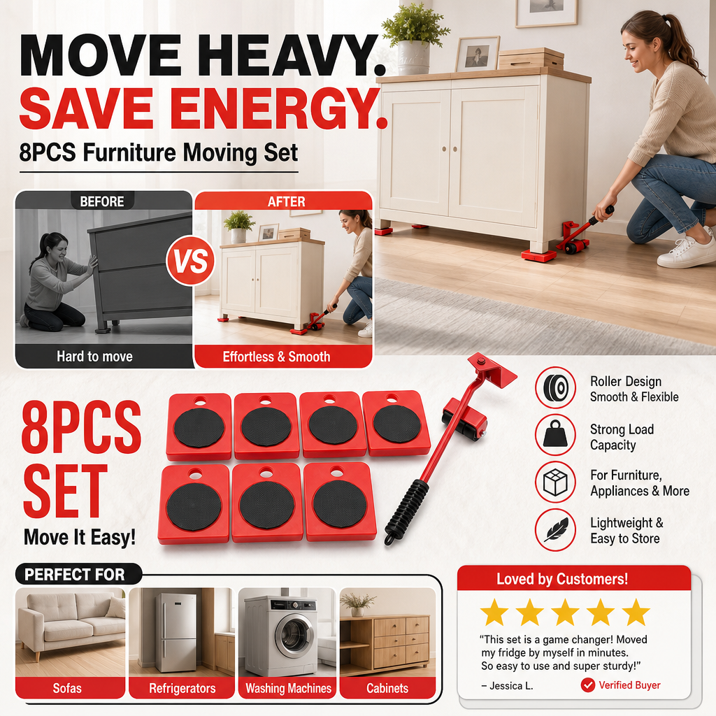 Furniture Moving System – lift & slide up to 800 lbs, 360° rotation, floor-friendly pads. Move heavy furniture easily by yourself!