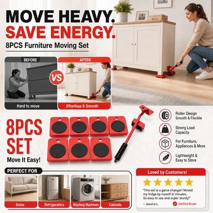 Furniture Moving System – lift & slide up to 800 lbs, 360° rotation, floor-friendly pads. Move heavy furniture easily by yourself!