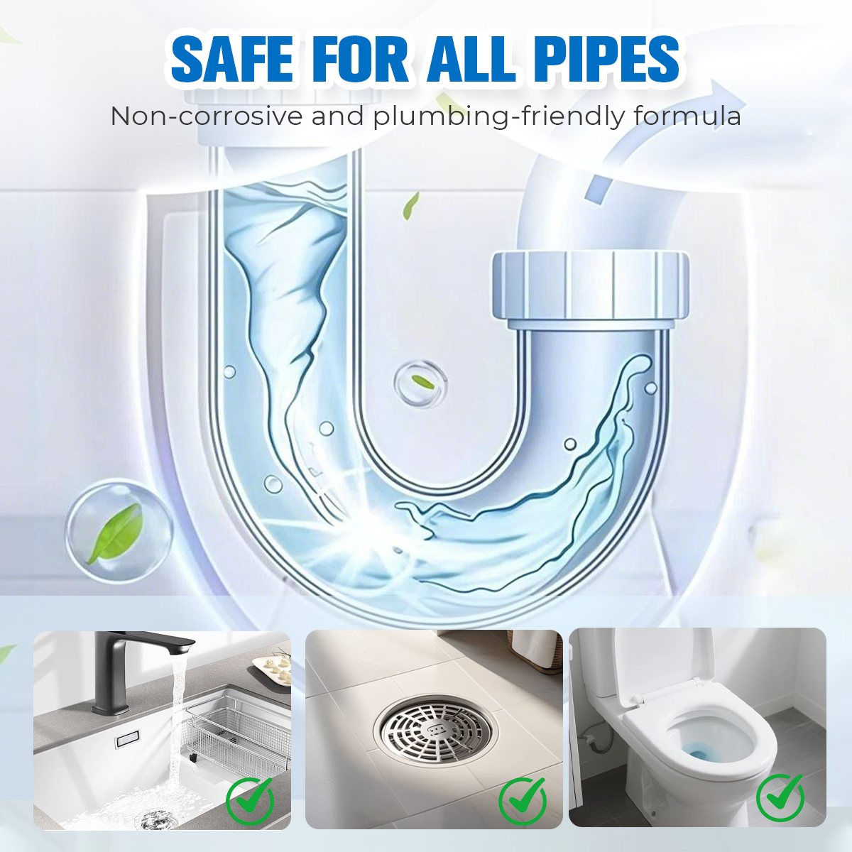 🧴Powerful Sink & Drain Cleaner, Heavy Duty Unblocker Liquid, Kitchen Pipe Dredging Agent for Household Soap Scum & Clogged Drains