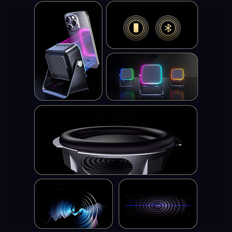 5-in-1 wireless Bluetooth speaker with induction function and adjustable cell phone holder