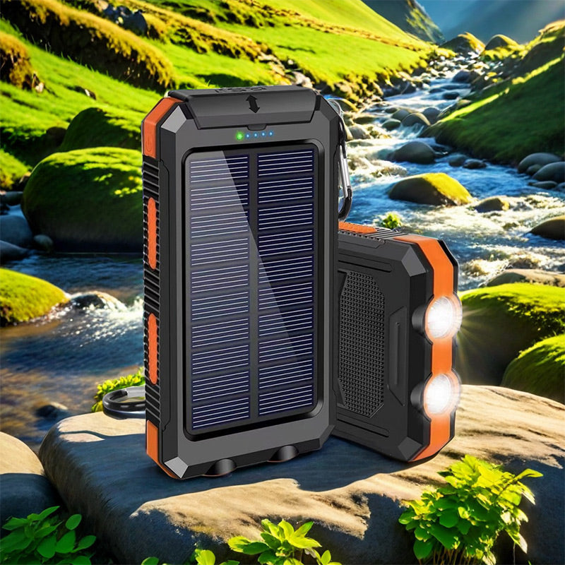 ⚡Portable Solar Power Bank, Solar Powered Charger with Dual LED Flashlights, Power Bank for Travel, Camping