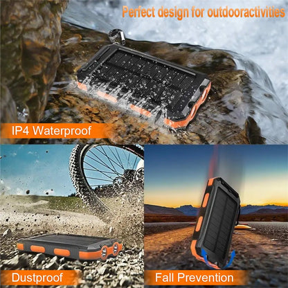 ⚡Portable Solar Power Bank, Solar Powered Charger with Dual LED Flashlights, Power Bank for Travel, Camping