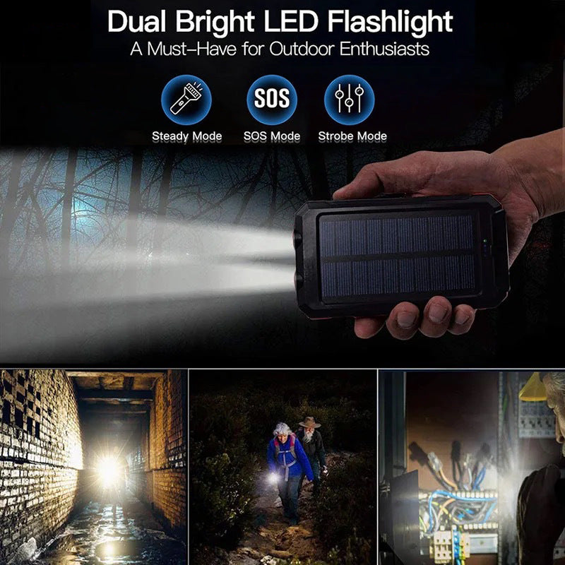 ⚡Portable Solar Power Bank, Solar Powered Charger with Dual LED Flashlights, Power Bank for Travel, Camping