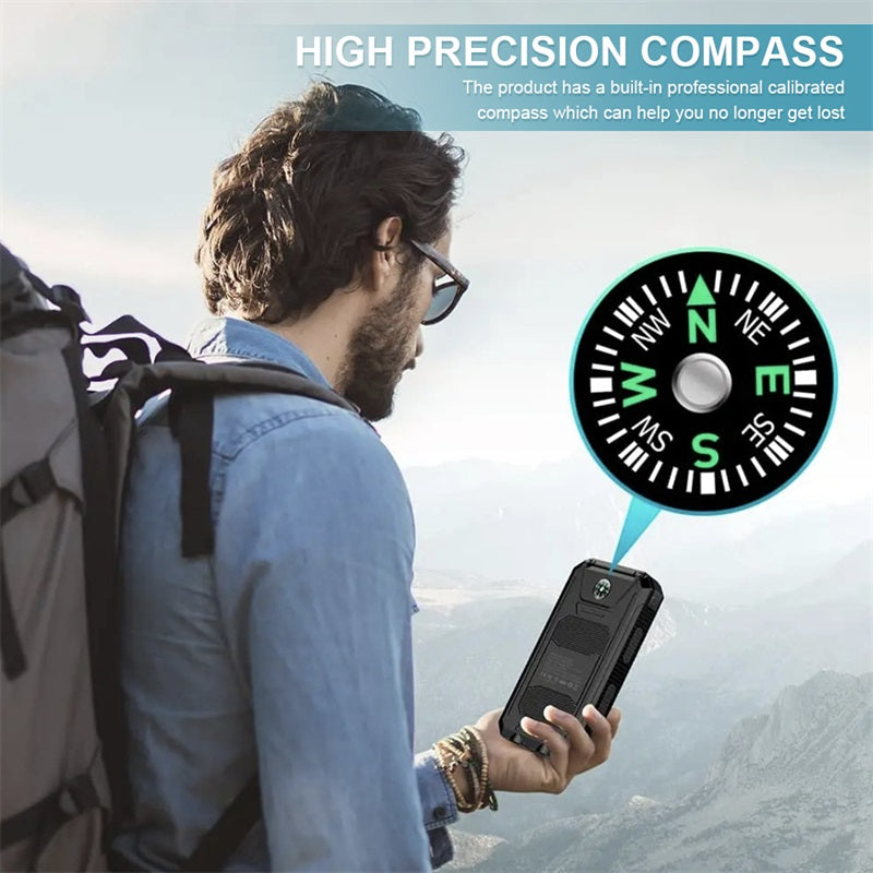 ⚡Portable Solar Power Bank, Solar Powered Charger with Dual LED Flashlights, Power Bank for Travel, Camping