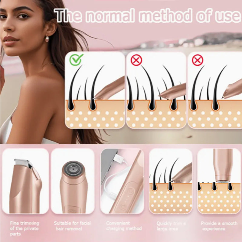 ✨🪒Electric Shaver and Razor Rechargeable 2-in-1 Body and Facial Epilator, Dual Heads for Painless Trimming of Pubic Hair, Face, Underarms and Legs, IPX7 Waterproof