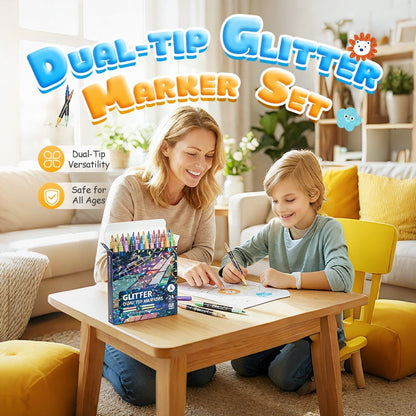 Glitter Brush Markers – dual-tip design, shimmering ink makes cards & crafts sparkle