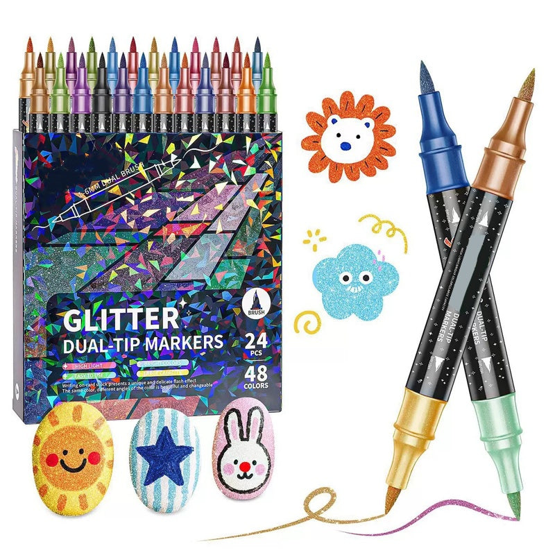 Glitter Brush Markers – dual-tip design, shimmering ink makes cards & crafts sparkle