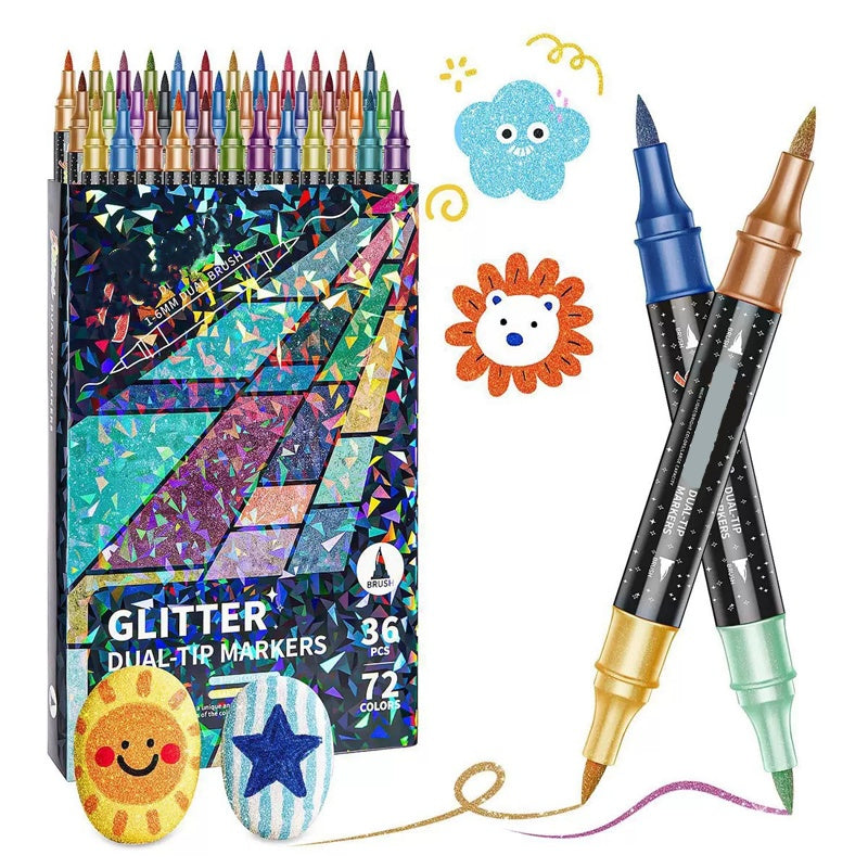 Glitter Brush Markers – dual-tip design, shimmering ink makes cards & crafts sparkle