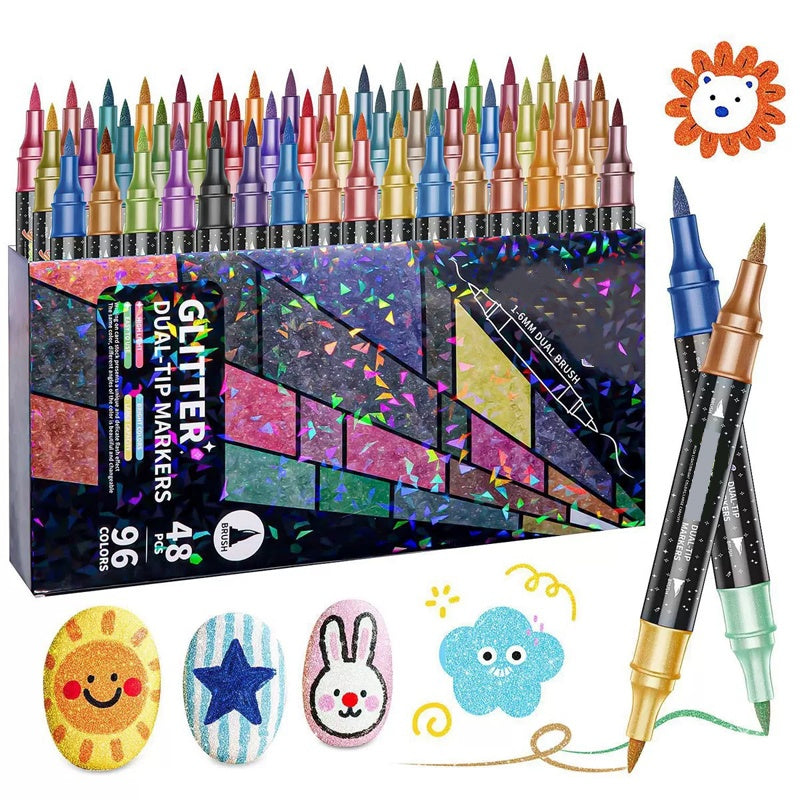 Glitter Brush Markers – dual-tip design, shimmering ink makes cards & crafts sparkle
