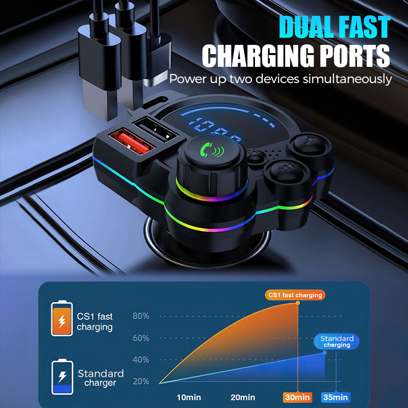 Universal Dual-Port Car FM Bluetooth Transmitter – Wireless Music, Hands-Free Calling & Dual USB Charger