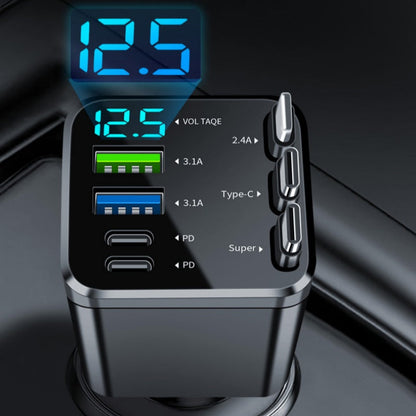 🔋📱Fast Charging 7-in-1 Retractable Fast Car Charger with Voltage Display – USB-C For Android&Lighting For APPLE