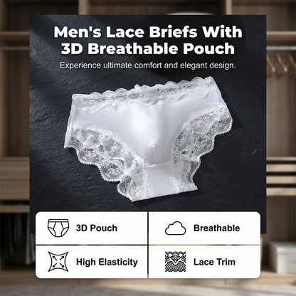 Men's sexy lace briefs with 3D breathable pouch