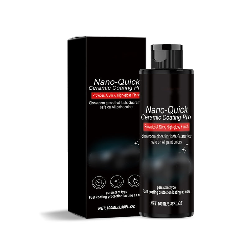 Nano-Quick Ceramic Coating Pro for automobiles, featuring advanced ceramic technology for dust-proof glass effect and lasting luster