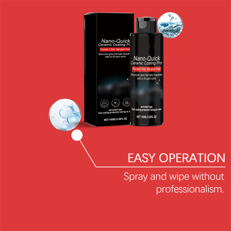 Nano-Quick Ceramic Coating Pro for automobiles, featuring advanced ceramic technology for dust-proof glass effect and lasting luster