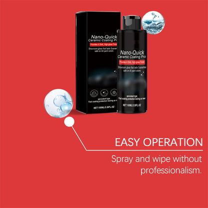 Nano-Quick Ceramic Coating Pro for automobiles, featuring advanced ceramic technology for dust-proof glass effect and lasting luster