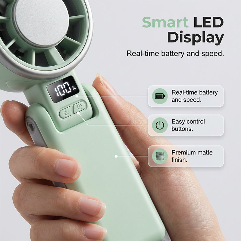 Foldable Turbo Handheld Fan with LED Display