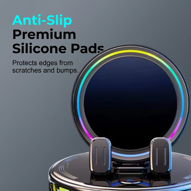 Car Phone Holder - 360° Rotating Automatic Wireless Charger with Adjustable Auto-Locking Gravity Linkage, RGB LED Light-Up Touch Control, Vacuum Suction Car Interior Accessory for Dashboard & Windshield, Compatible with iPhone & Android