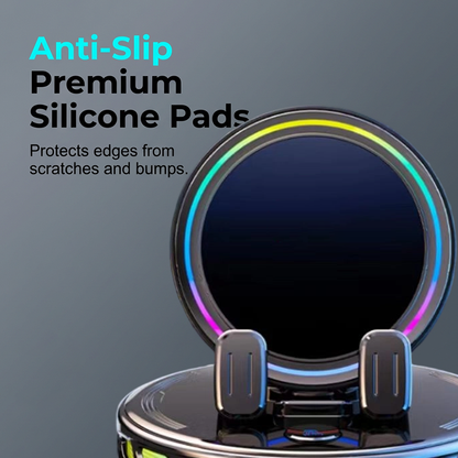 Car Phone Holder - 360° Rotating Automatic Wireless Charger with Adjustable Auto-Locking Gravity Linkage, RGB LED Light-Up Touch Control, Vacuum Suction Car Interior Accessory for Dashboard & Windshield, Compatible with iPhone & Android