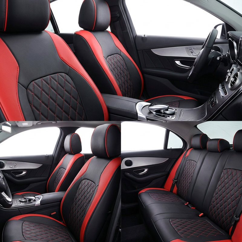 🎉9-Piece Quilted Faux Leather Seat Covers – Car Interior Accessory