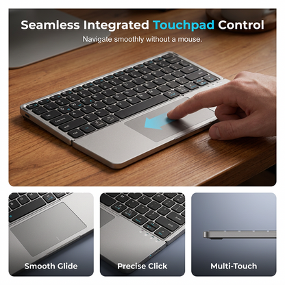 Ultra-Slim Folding Keyboard with Integrated Touchpad & Stand
