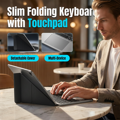 Ultra-Slim Folding Keyboard with Integrated Touchpad & Stand