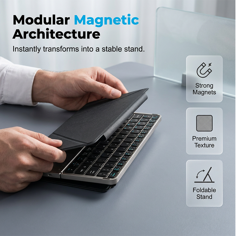 Ultra-Slim Folding Keyboard with Integrated Touchpad & Stand