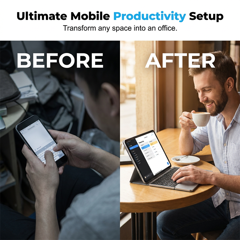Ultra-Slim Folding Keyboard with Integrated Touchpad & Stand