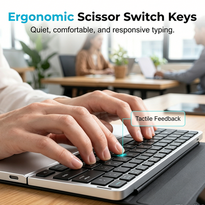 Ultra-Slim Folding Keyboard with Integrated Touchpad & Stand