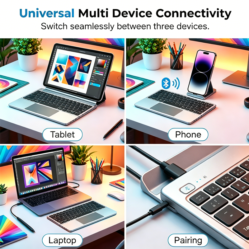 Ultra-Slim Folding Keyboard with Integrated Touchpad & Stand