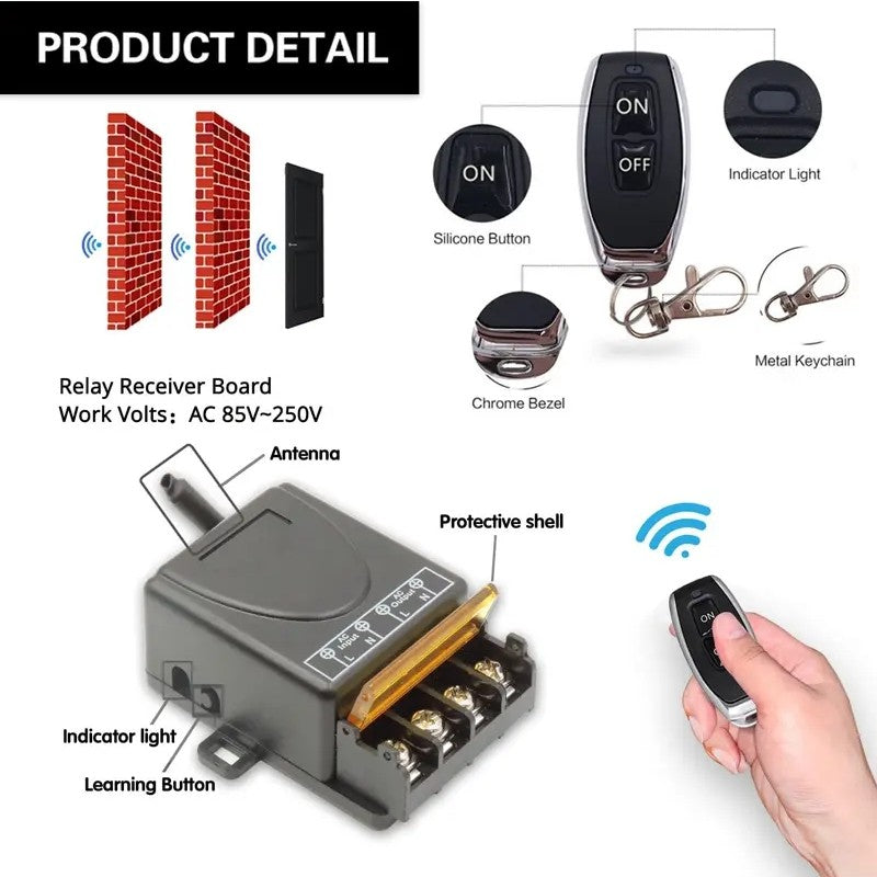 🔌 ⚡Wireless Remote Control Switch and Receiver Kit – Easy Installation, Wide Compatibility & Safe Operation 🏠