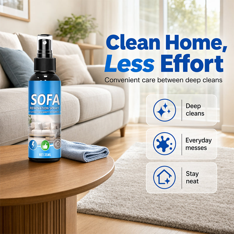 Fabric cleaner displayed in a bright living room