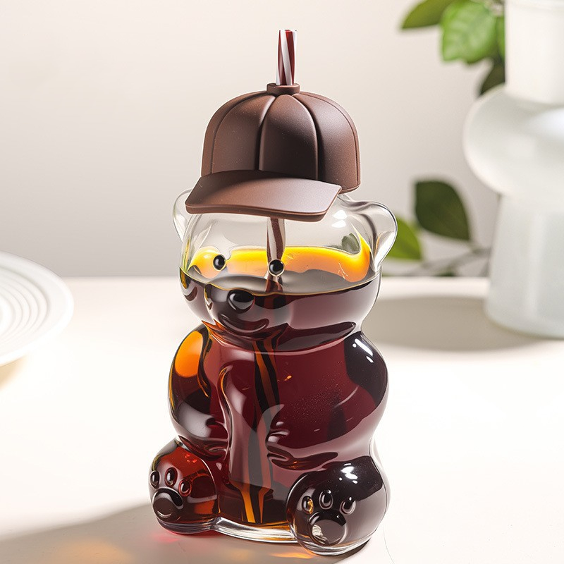 Cute Bear Shaped Glass Water Bottle