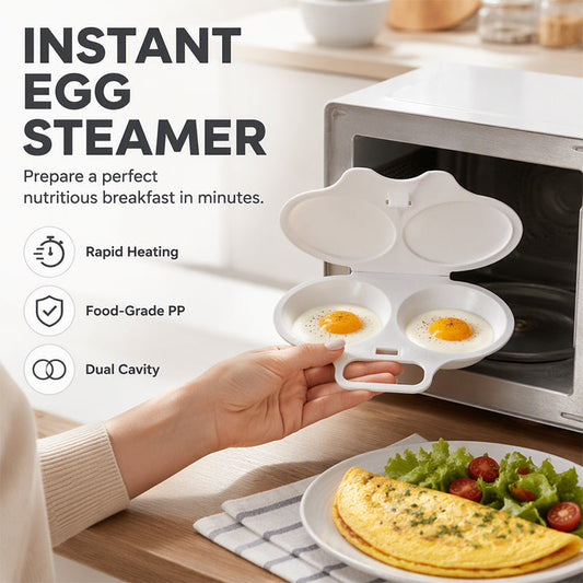 Microwave Egg Poacher——Dual‑cavity, non‑stick & easy clean. Healthier than frying – stock up & save!