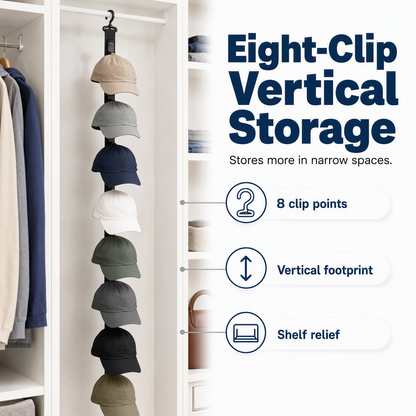 ✨ 8-Clip Wall Mount Hat Rack – Helps Save Space & Display Your Cap Collection, for Bedroom, Closet
