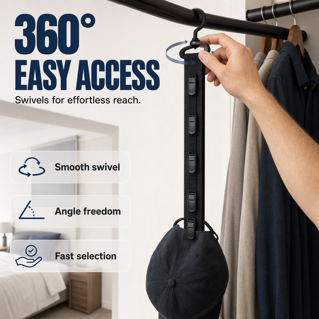 ✨ 8-Clip Wall Mount Hat Rack – Helps Save Space & Display Your Cap Collection, for Bedroom, Closet