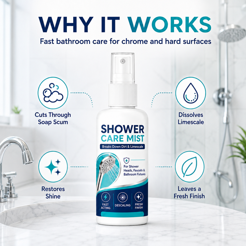 🚿✨Fast-Acting Shower Limescale Remover Spray – Dissolves stubborn mineral deposits & hard water stains. Restores water flow & shine – just spray & wipe! 🧼💪