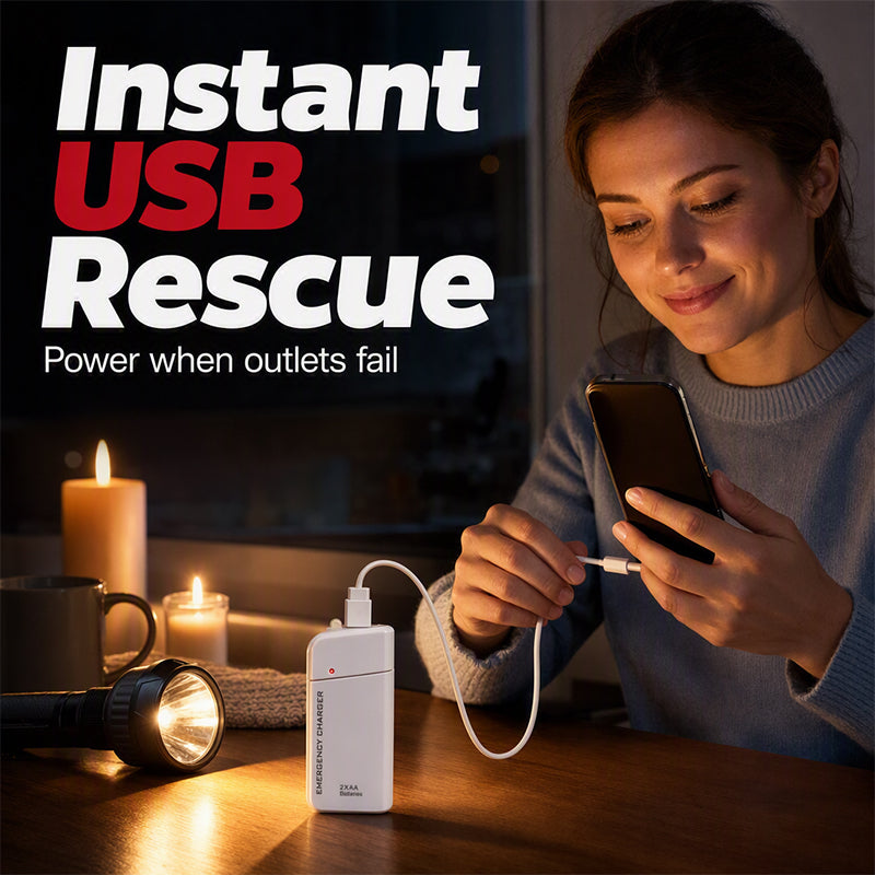 Portable Emergency Phone Charger‑AA Battery‑Powered Power Bank with LED Flashlight, Pocket‑Size USB Emergency Backup Charger for Outdoor Travel Camping