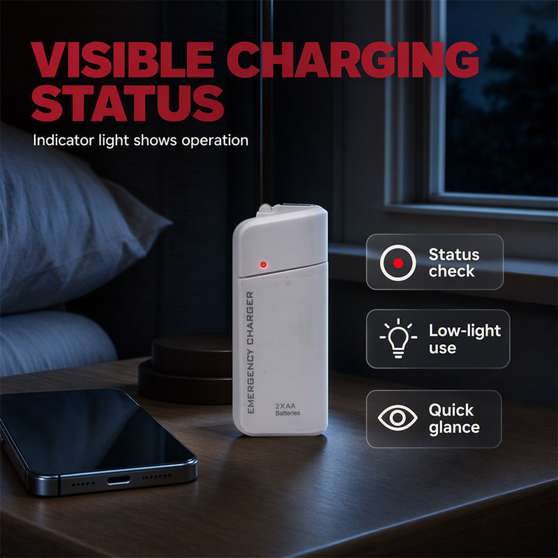 Portable Emergency Phone Charger‑AA Battery‑Powered Power Bank with LED Flashlight, Pocket‑Size USB Emergency Backup Charger for Outdoor Travel Camping