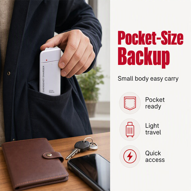 Portable Emergency Phone Charger‑AA Battery‑Powered Power Bank with LED Flashlight, Pocket‑Size USB Emergency Backup Charger for Outdoor Travel Camping